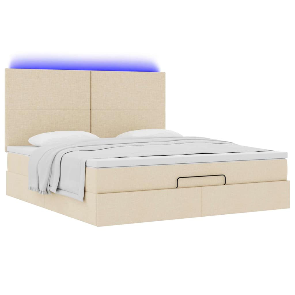 Οθωμανικό κρεβάτι με στρώμα & LEDs Cream 160x200cm ύφασμα - Pakobazaar