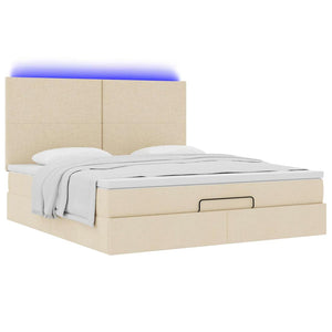 Οθωμανικό κρεβάτι με στρώμα & LEDs Cream 160x200cm ύφασμα - Pakobazaar