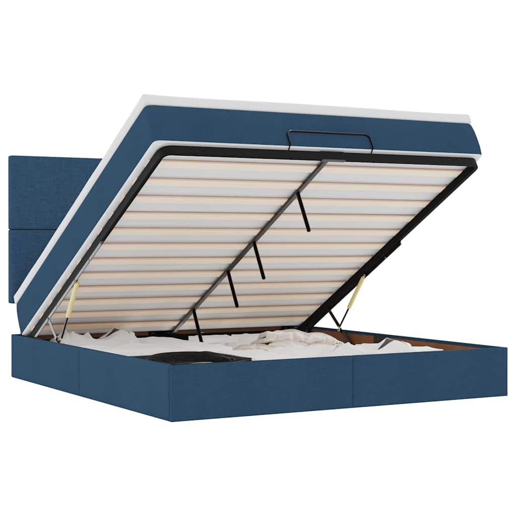 Οθωμανικό κρεβάτι με στρώμα & LEDs Μπλε 160x200cm ύφασμα - Pakobazaar