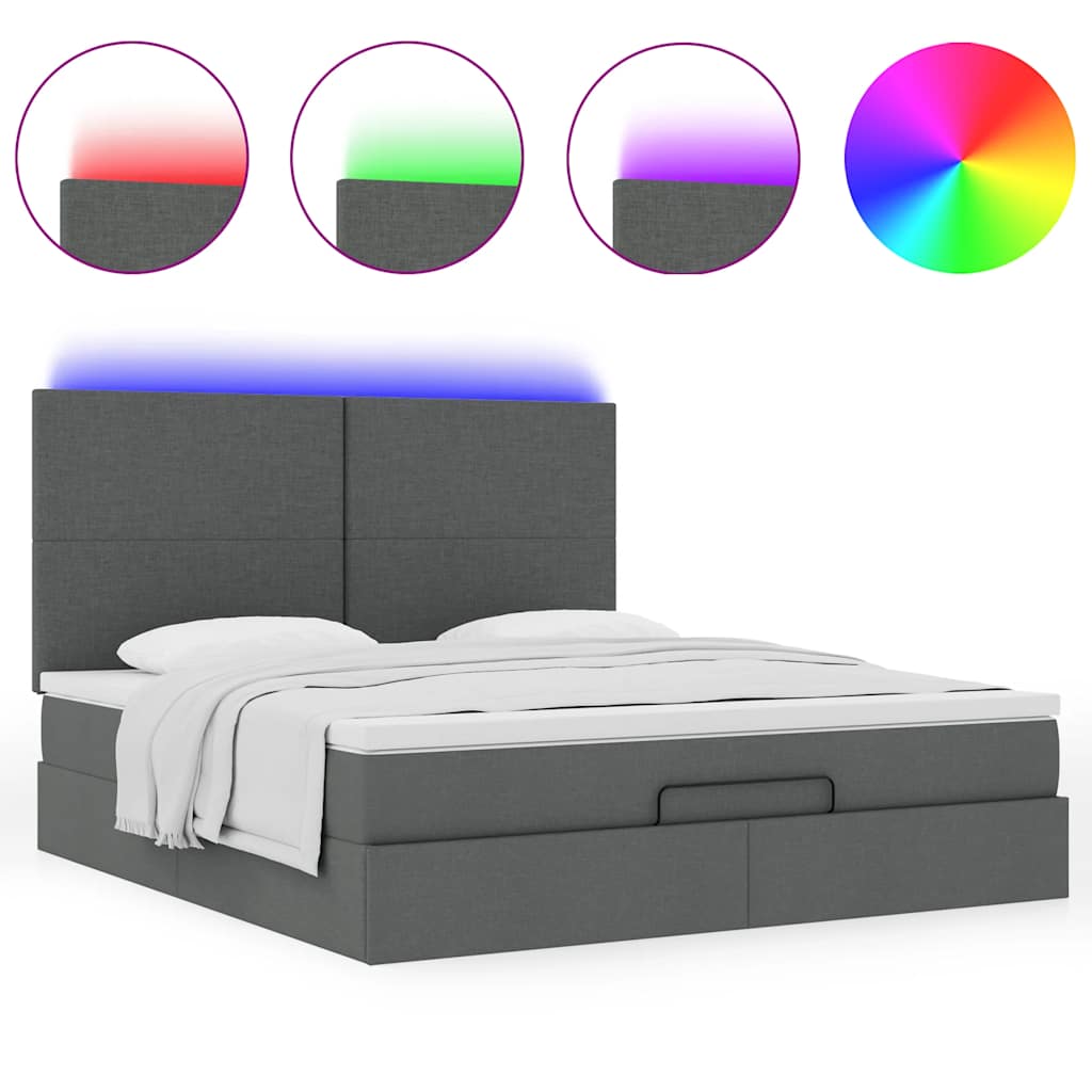 Οθωμανικό κρεβάτι με στρώμα & LEDs Σκούρο γκρι 180x200cm ύφασμα
