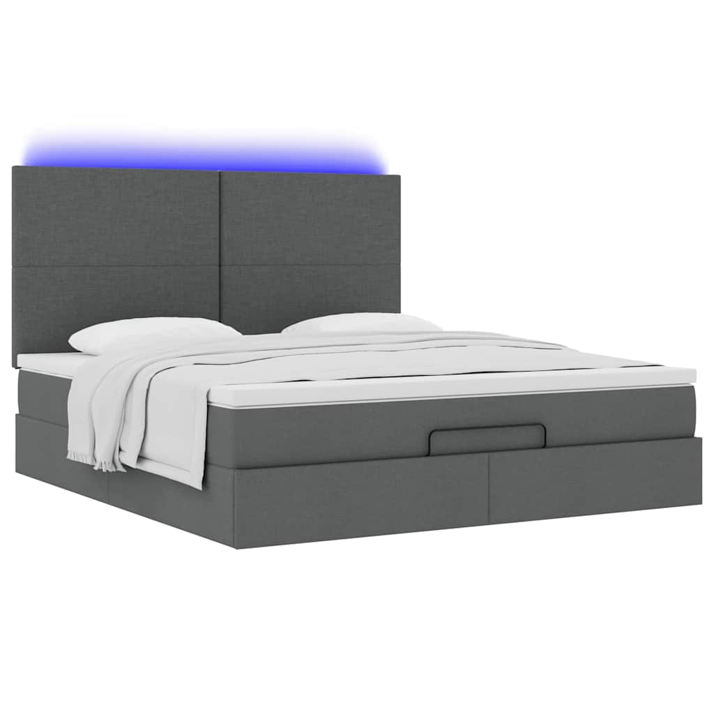 Οθωμανικό κρεβάτι με στρώμα & LEDs Σκούρο γκρι 180x200cm ύφασμα
