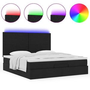 Οθωμανικό κρεβάτι με στρώμα & LEDs Μαύρο ύφασμα 180x200cm