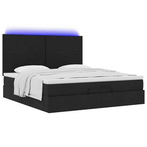 Οθωμανικό κρεβάτι με στρώμα & LEDs Μαύρο ύφασμα 180x200cm