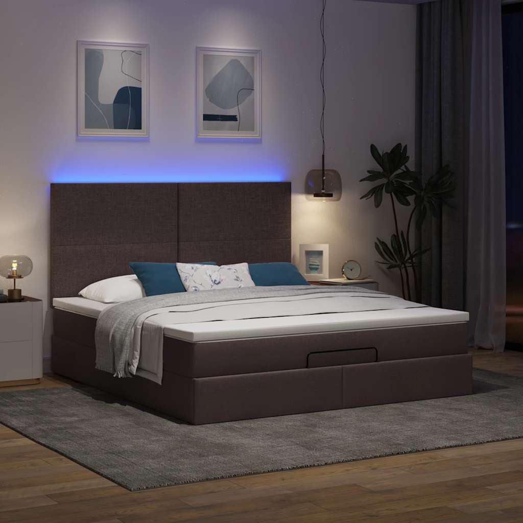 Οθωμανικό κρεβάτι με στρώμα & LEDs Σκούρο καφέ 180x200cm ύφασμα - Pakobazaar