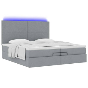 Οθωμανικό κρεβάτι με στρώματα & LEDs Ανοιχτό γκρι ύφασμα - Pakobazaar