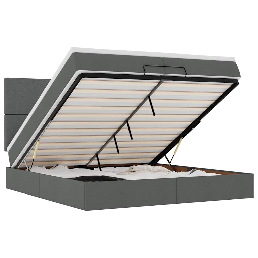 Οθωμανικό κρεβάτι με στρώματα&LEDs Σκούρο γκρι 200x200cm ύφασμα - Pakobazaar