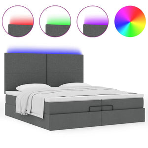 Οθωμανικό κρεβάτι με στρώματα&LEDs Σκούρο γκρι 200x200cm ύφασμα - Pakobazaar