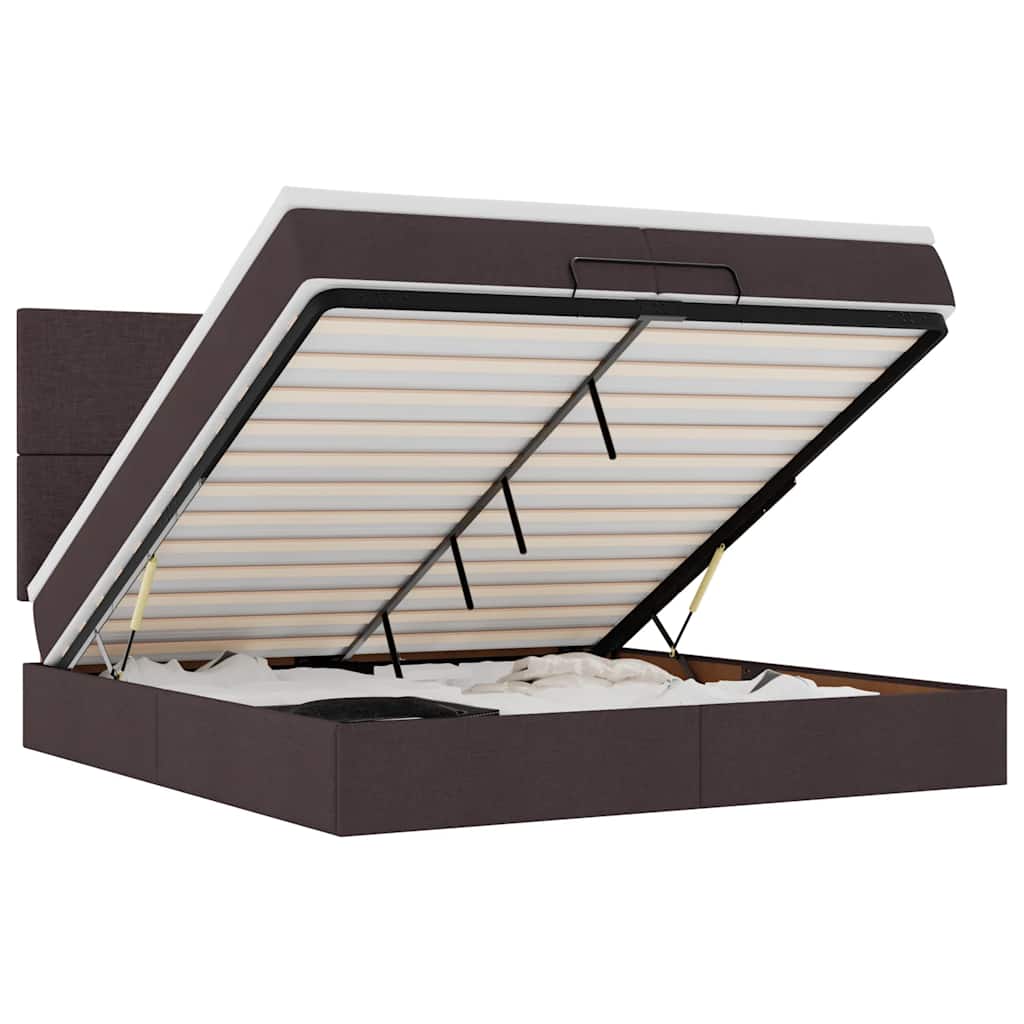 Οθωμανικό κρεβάτι με στρώματα&LEDs Σκούρο καφέ 200x200cm ύφασμα - Pakobazaar