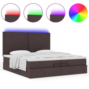 Οθωμανικό κρεβάτι με στρώματα&LEDs Σκούρο καφέ 200x200cm ύφασμα