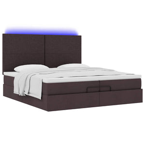 Οθωμανικό κρεβάτι με στρώματα&LEDs Σκούρο καφέ 200x200cm ύφασμα