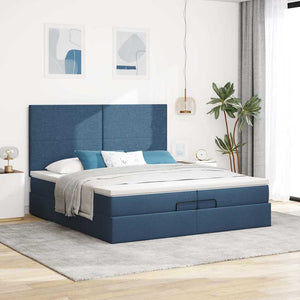 Οθωμανικό κρεβάτι με στρώματα & LEDs Μπλε 200x200cm ύφασμα
