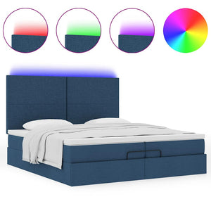 Οθωμανικό κρεβάτι με στρώματα & LEDs Μπλε 200x200cm ύφασμα