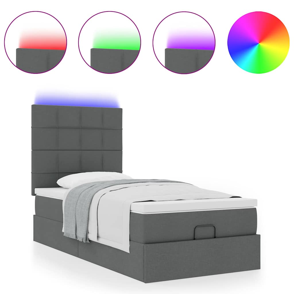 Οθωμανικό κρεβάτι με στρώμα & LEDs Σκούρο γκρι 80x200cm ύφασμα - Pakobazaar