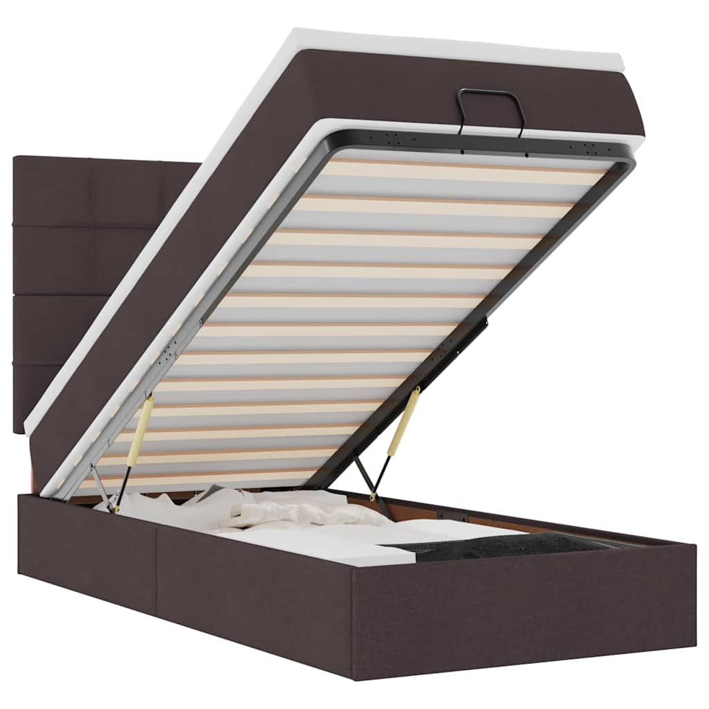 Οθωμανικό κρεβάτι με στρώμα & LEDs Σκούρο καφέ 80x200cm ύφασμα - Pakobazaar