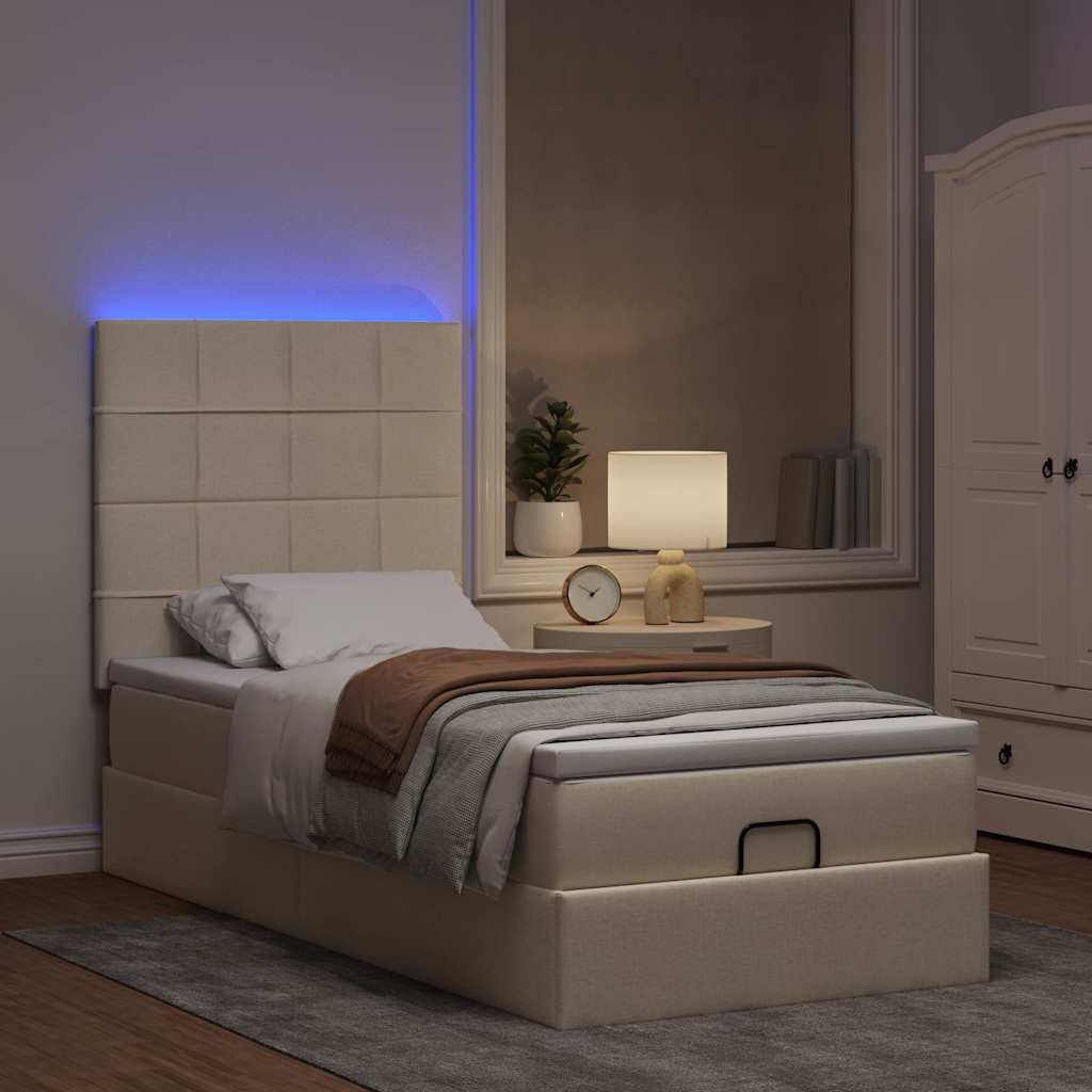 Οθωμανικό κρεβάτι με στρώμα & LEDs Cream 80x200cm ύφασμα