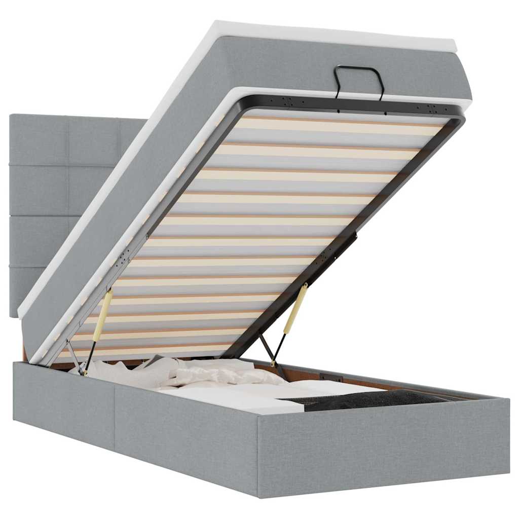 Οθωμανικό κρεβάτι με στρώμα & LEDs Ανοιχτό γκρι 90x190cm ύφασμα - Pakobazaar