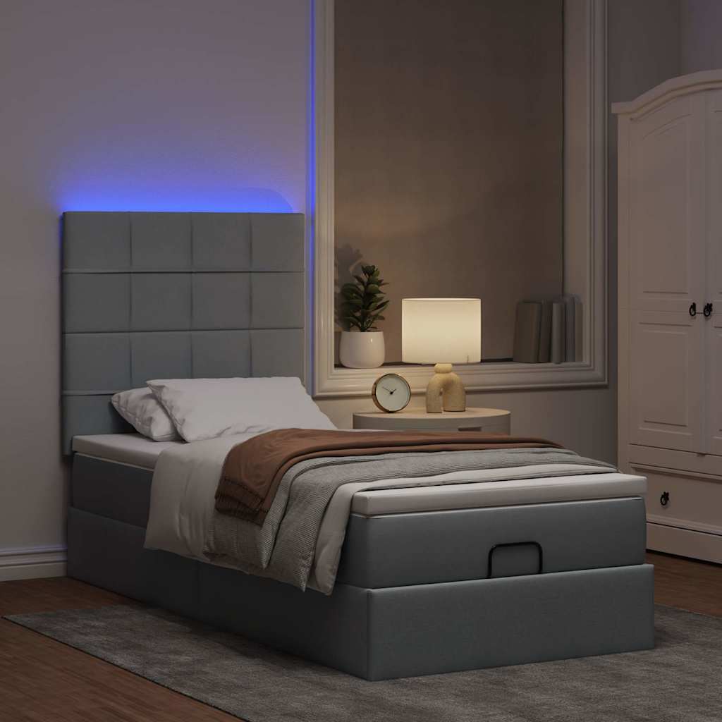 Οθωμανικό κρεβάτι με στρώμα & LEDs Ανοιχτό γκρι 90x190cm ύφασμα - Pakobazaar