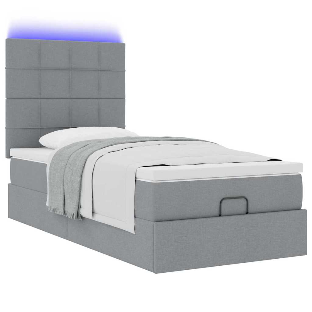 Οθωμανικό κρεβάτι με στρώμα & LEDs Ανοιχτό γκρι 90x190cm ύφασμα - Pakobazaar
