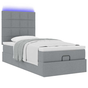 Οθωμανικό κρεβάτι με στρώμα & LEDs Ανοιχτό γκρι 90x190cm ύφασμα - Pakobazaar