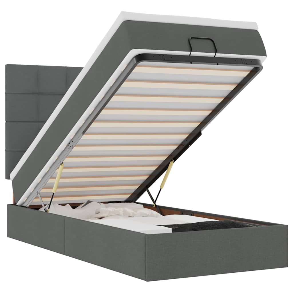 Οθωμανικό κρεβάτι με στρώμα & LEDs Σκούρο γκρι 90x190cm ύφασμα - Pakobazaar