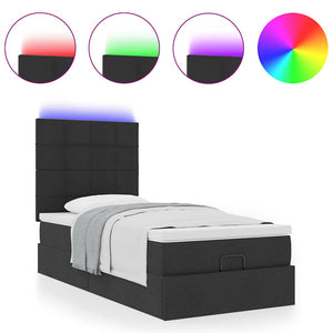 Οθωμανικό κρεβάτι με στρώμα & LEDs Μαύρο ύφασμα 90x190cm - Pakobazaar