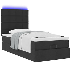 Οθωμανικό κρεβάτι με στρώμα & LEDs Μαύρο ύφασμα 90x190cm - Pakobazaar