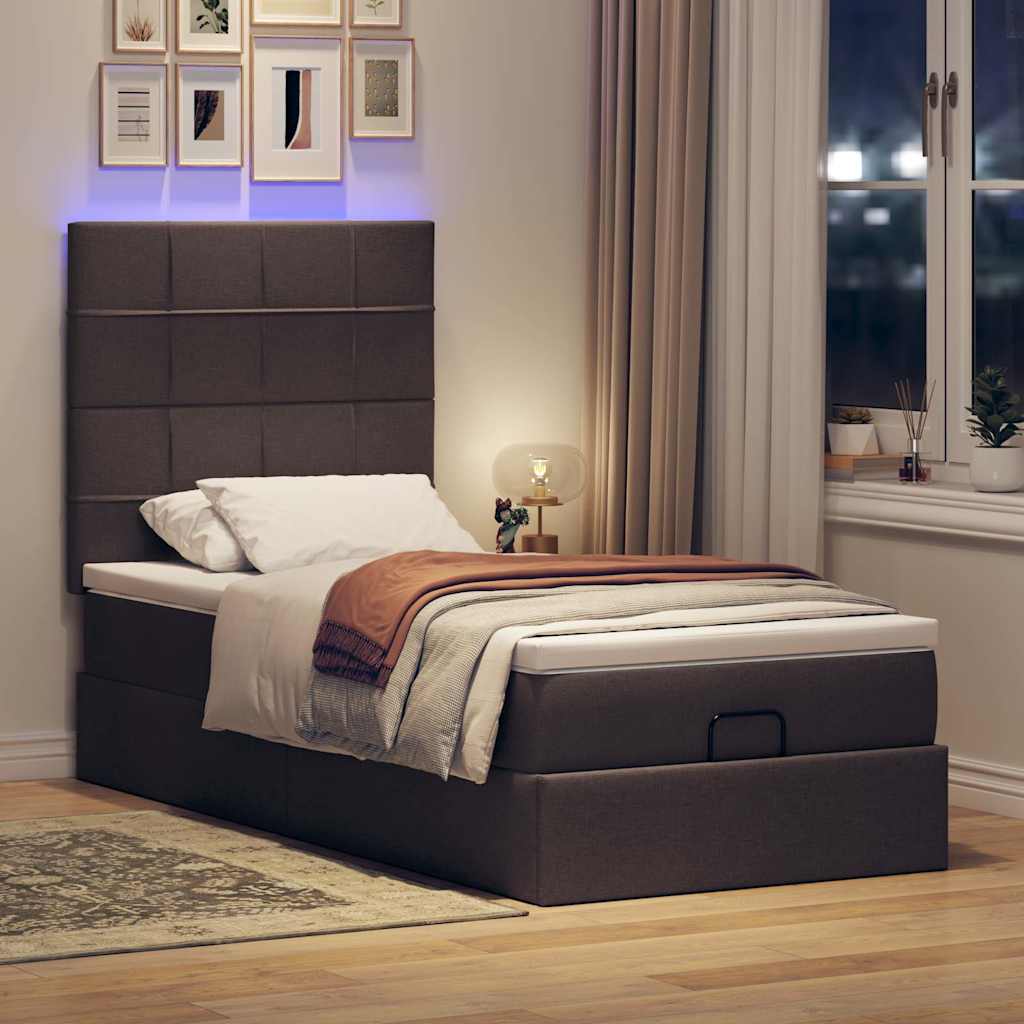 Οθωμανικό κρεβάτι με στρώμα & LEDs Σκούρο καφέ 90x190cm ύφασμα - Pakobazaar