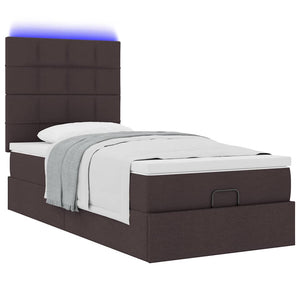 Οθωμανικό κρεβάτι με στρώμα & LEDs Σκούρο καφέ 90x190cm ύφασμα - Pakobazaar