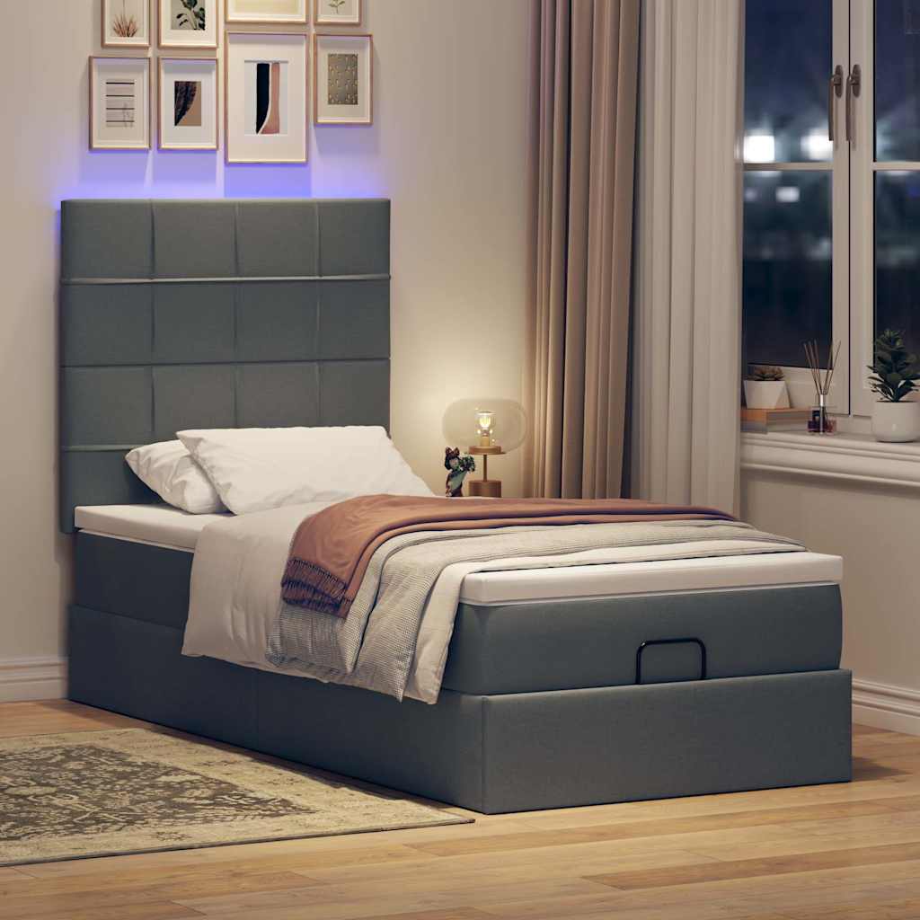 Οθωμανικό κρεβάτι με στρώμα & LEDs Σκούρο γκρι 90x200 cm Ύφασμα - Pakobazaar