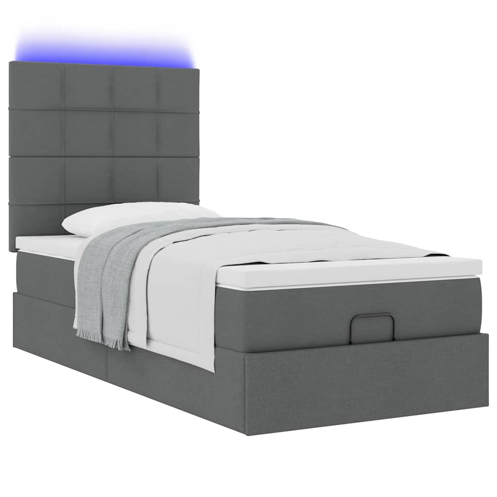 Οθωμανικό κρεβάτι με στρώμα & LEDs Σκούρο γκρι 90x200 cm Ύφασμα - Pakobazaar