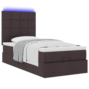Οθωμανικό κρεβάτι με στρώμα & LEDs Σκούρο καφέ 90x200 cm Ύφασμα