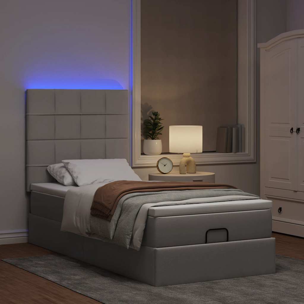 Οθωμανικό κρεβάτι με στρώμα & LEDs Taupe 90x200 cm ύφασμα