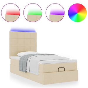 Οθωμανικό κρεβάτι με στρώμα & LEDs Cream 90x200 cm Ύφασμα