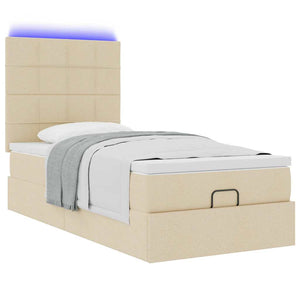 Οθωμανικό κρεβάτι με στρώμα & LEDs Cream 90x200 cm Ύφασμα