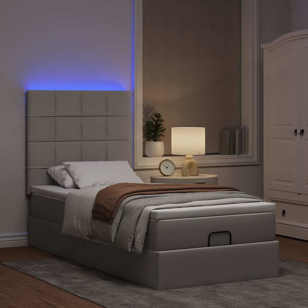 Οθωμανικό κρεβάτι με στρώμα & LEDs Taupe 100x200 cm Ύφασμα - Pakobazaar