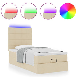 Οθωμανικό κρεβάτι με στρώμα & LEDs Cream 100x200 cm Ύφασμα
