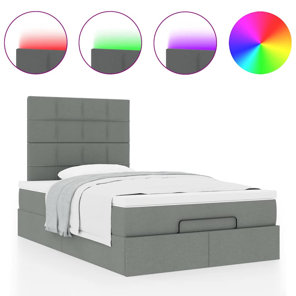 Οθωμανικό κρεβάτι με στρώμα & LEDs Σκούρο γκρι 120x190cm Ύφασμα - Pakobazaar