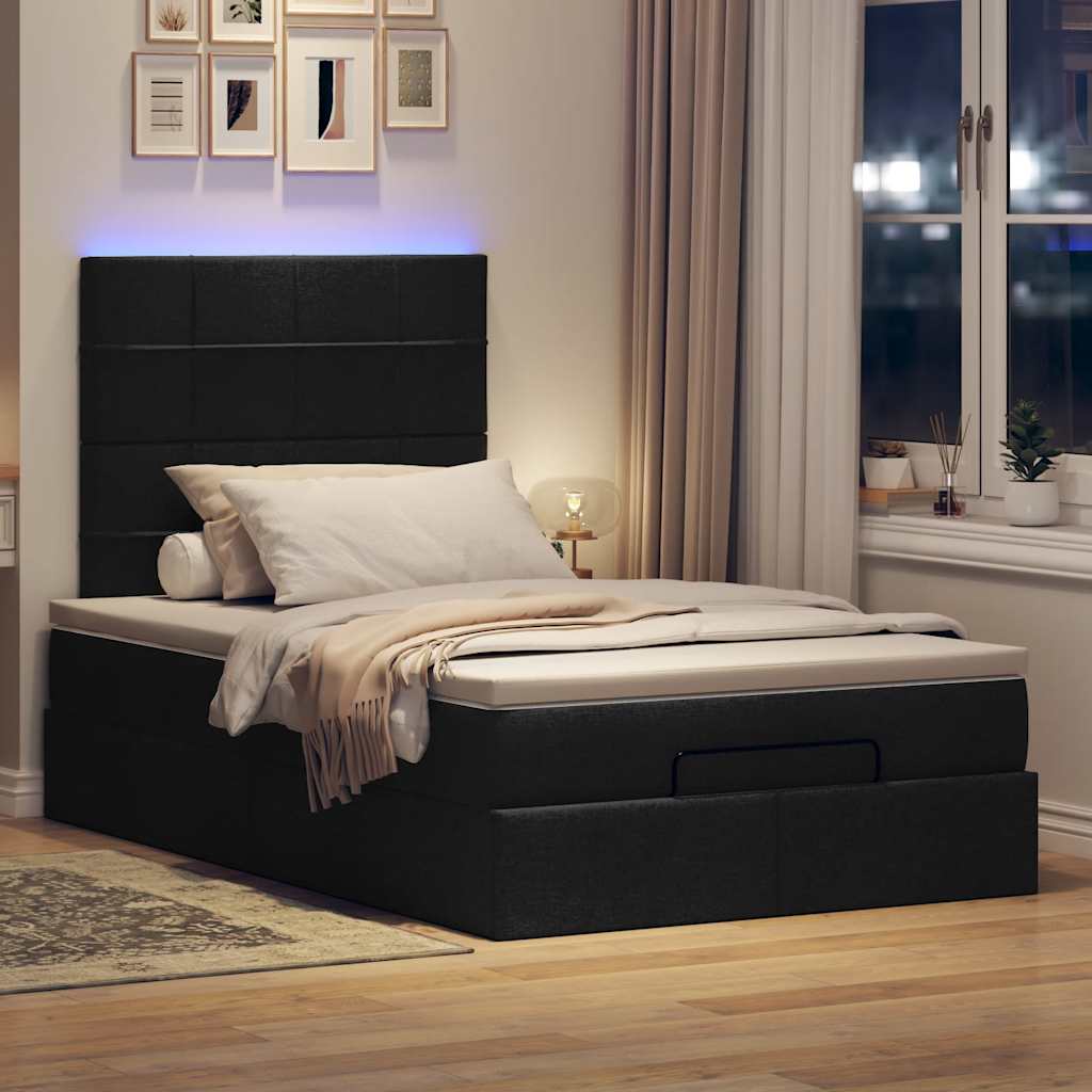 Οθωμανικό κρεβάτι με στρώμα & LEDs Μαύρο 120x190 cm Ύφασμα - Pakobazaar