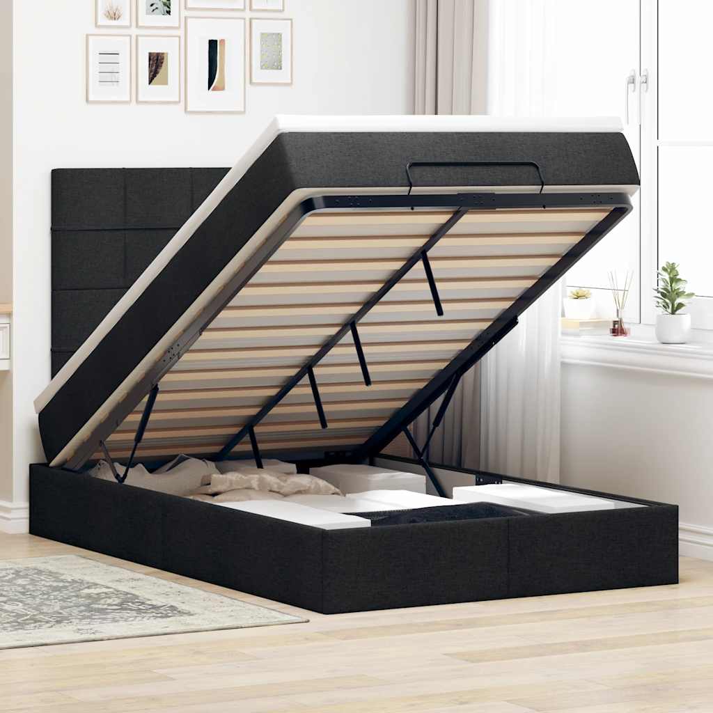 Οθωμανικό κρεβάτι με στρώμα & LEDs Μαύρο 120x190 cm Ύφασμα - Pakobazaar