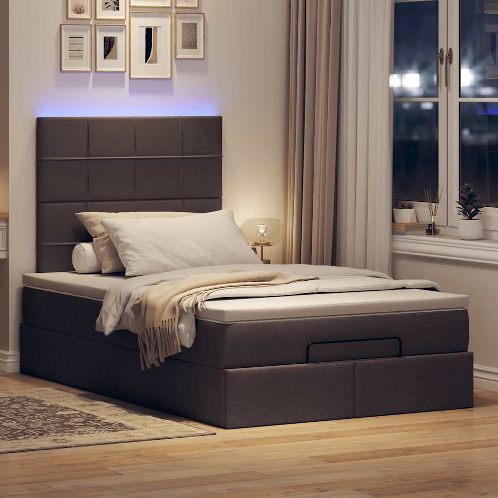 Οθωμανικό κρεβάτι με στρώμα & LEDs Σκούρο καφέ 120x190cm ύφασμα