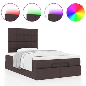 Οθωμανικό κρεβάτι με στρώμα & LEDs Σκούρο καφέ 120x190cm ύφασμα