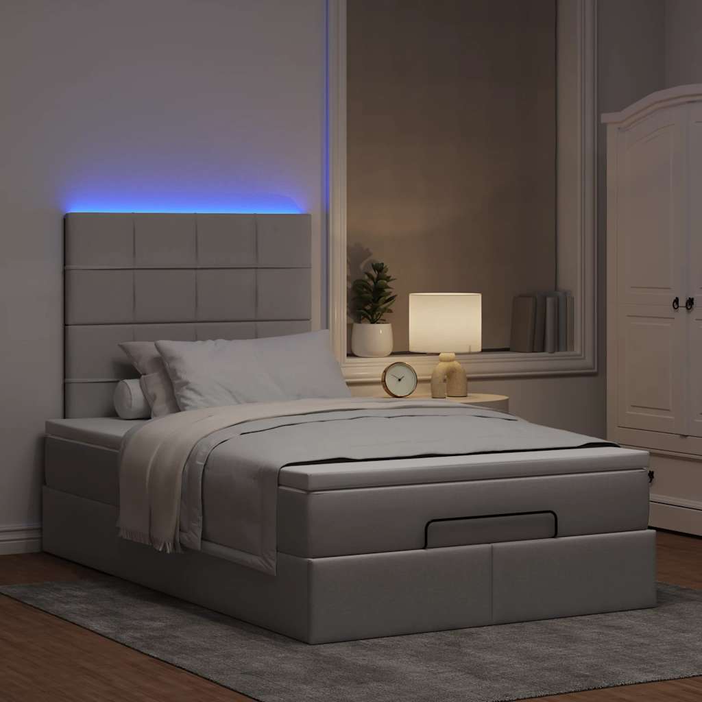 Οθωμανικό κρεβάτι με στρώμα & LEDs Taupe 120x190cm ύφασμα - Pakobazaar