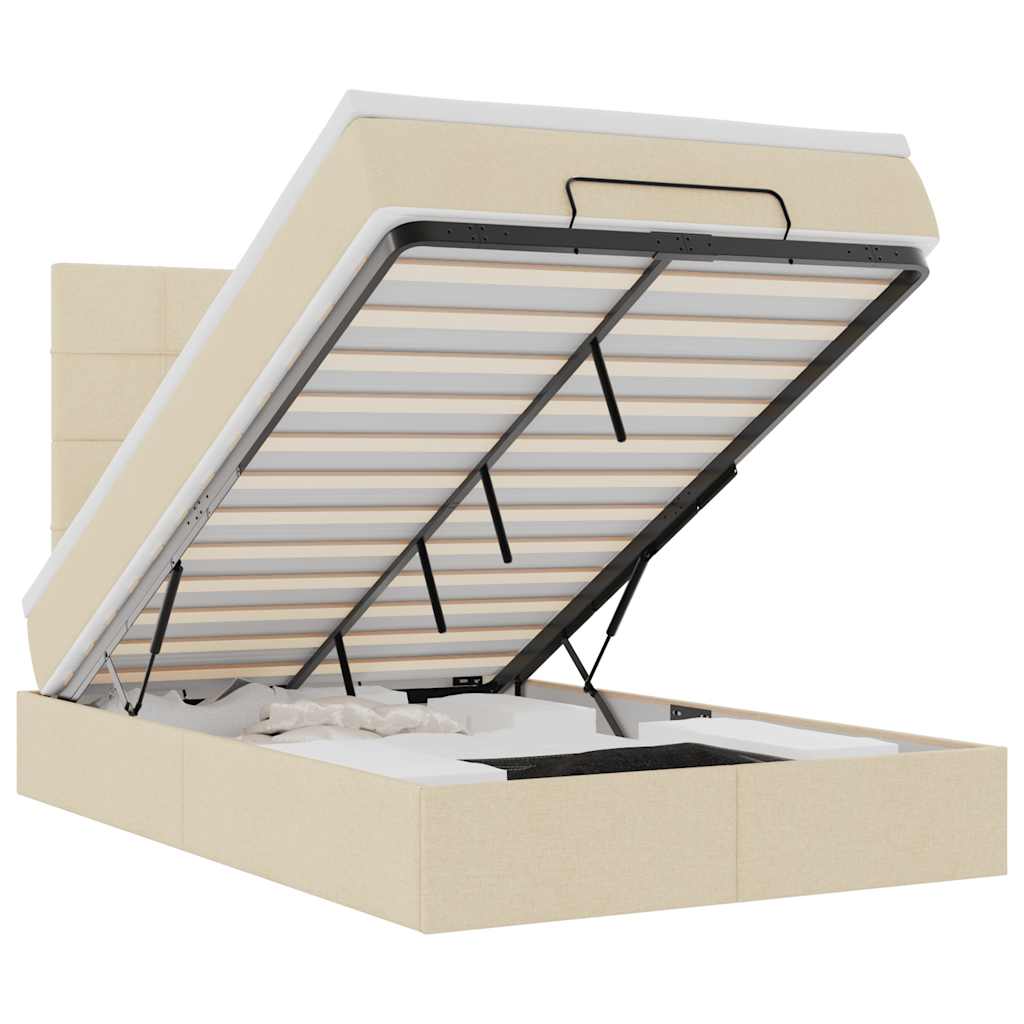 Οθωμανικό κρεβάτι με στρώμα & LEDs Cream 120x190cm ύφασμα