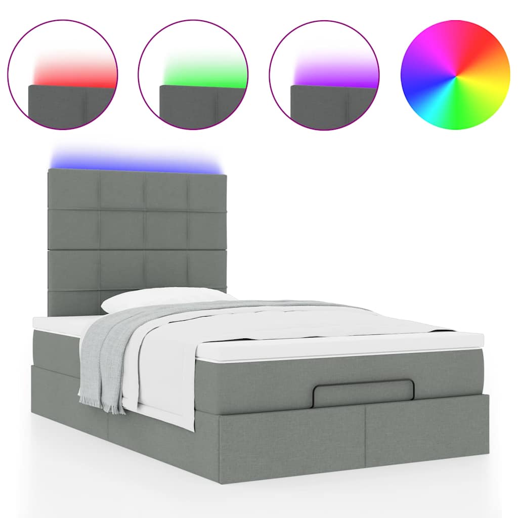 Οθωμανικό κρεβάτι με στρώμα & LEDs Σκούρο γκρι 120x200cm Ύφασμα - Pakobazaar