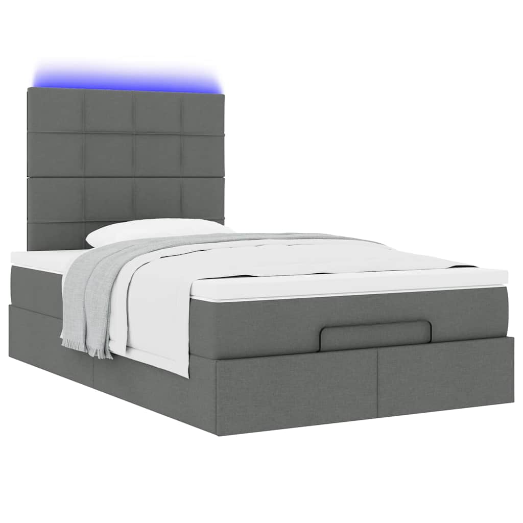 Οθωμανικό κρεβάτι με στρώμα & LEDs Σκούρο γκρι 120x200cm Ύφασμα - Pakobazaar
