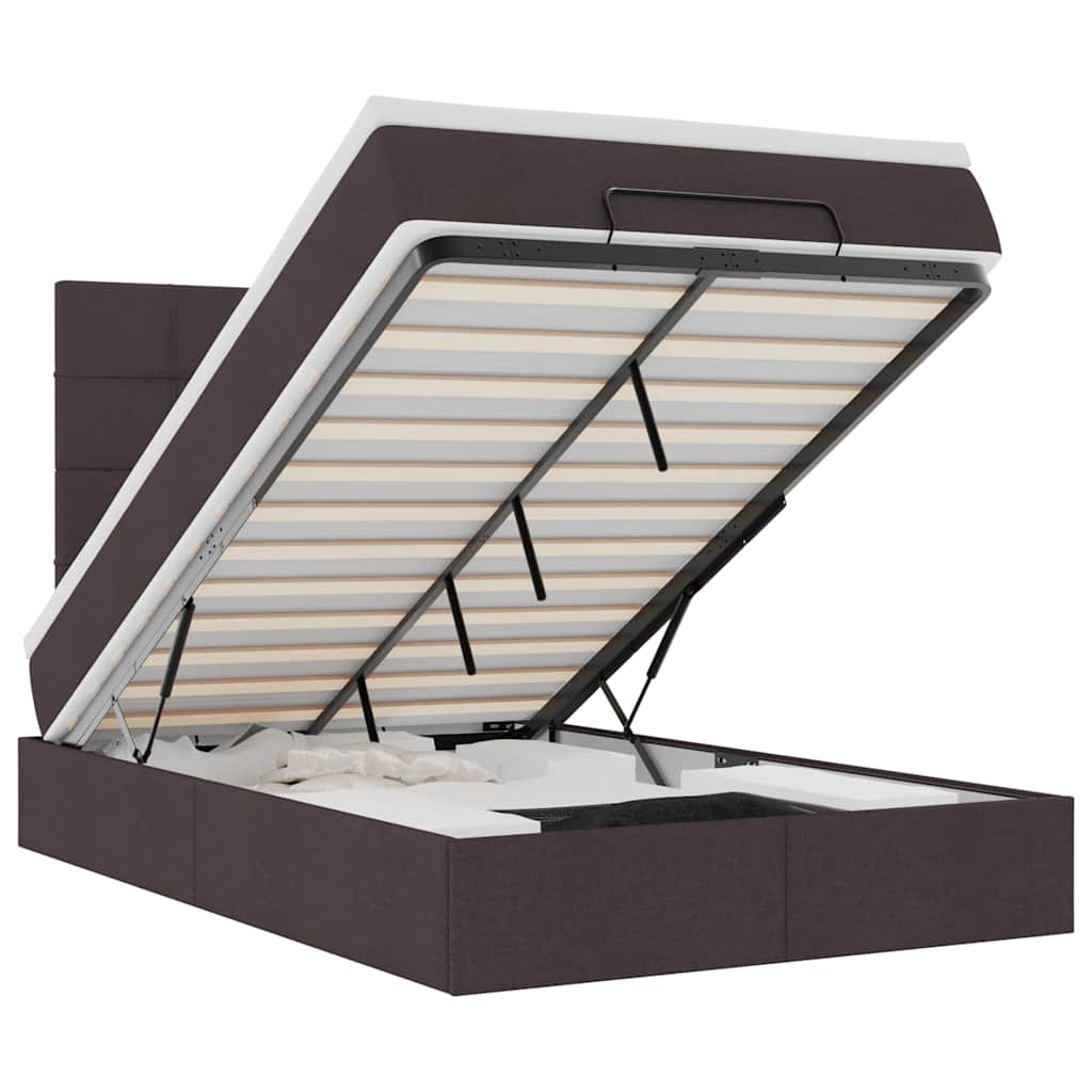 Οθωμανικό κρεβάτι με στρώμα & LEDs Σκούρο καφέ 120x200cm Ύφασμα
