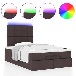 Οθωμανικό κρεβάτι με στρώμα & LEDs Σκούρο καφέ 120x200cm Ύφασμα