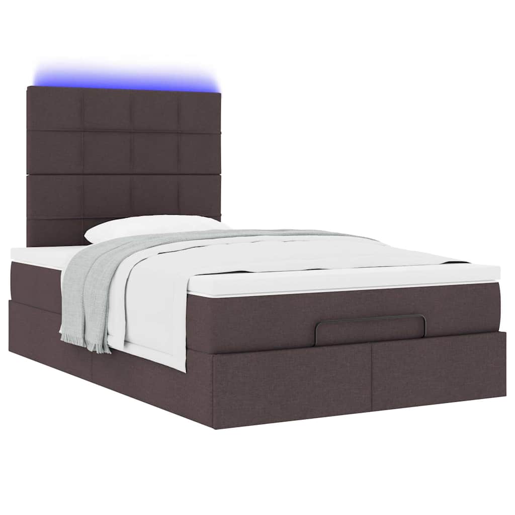 Οθωμανικό κρεβάτι με στρώμα & LEDs Σκούρο καφέ 120x200cm Ύφασμα
