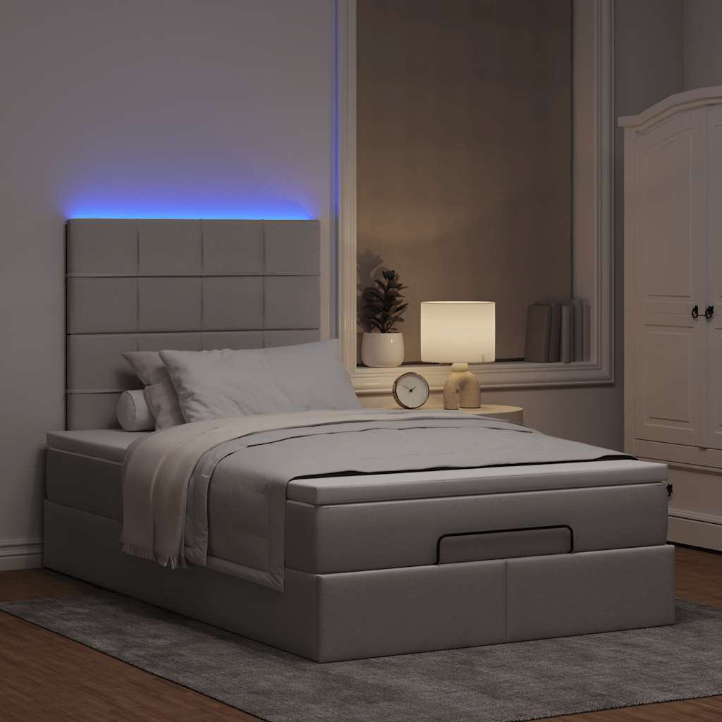 Οθωμανικό κρεβάτι με στρώμα & LEDs Taupe 120x200cm ύφασμα - Pakobazaar