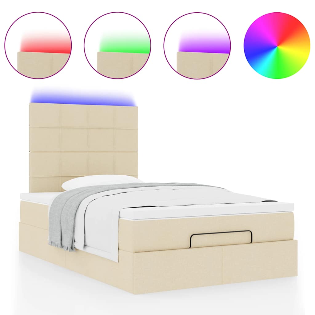 Οθωμανικό κρεβάτι με στρώμα & LEDs Cream 120x200cm ύφασμα - Pakobazaar